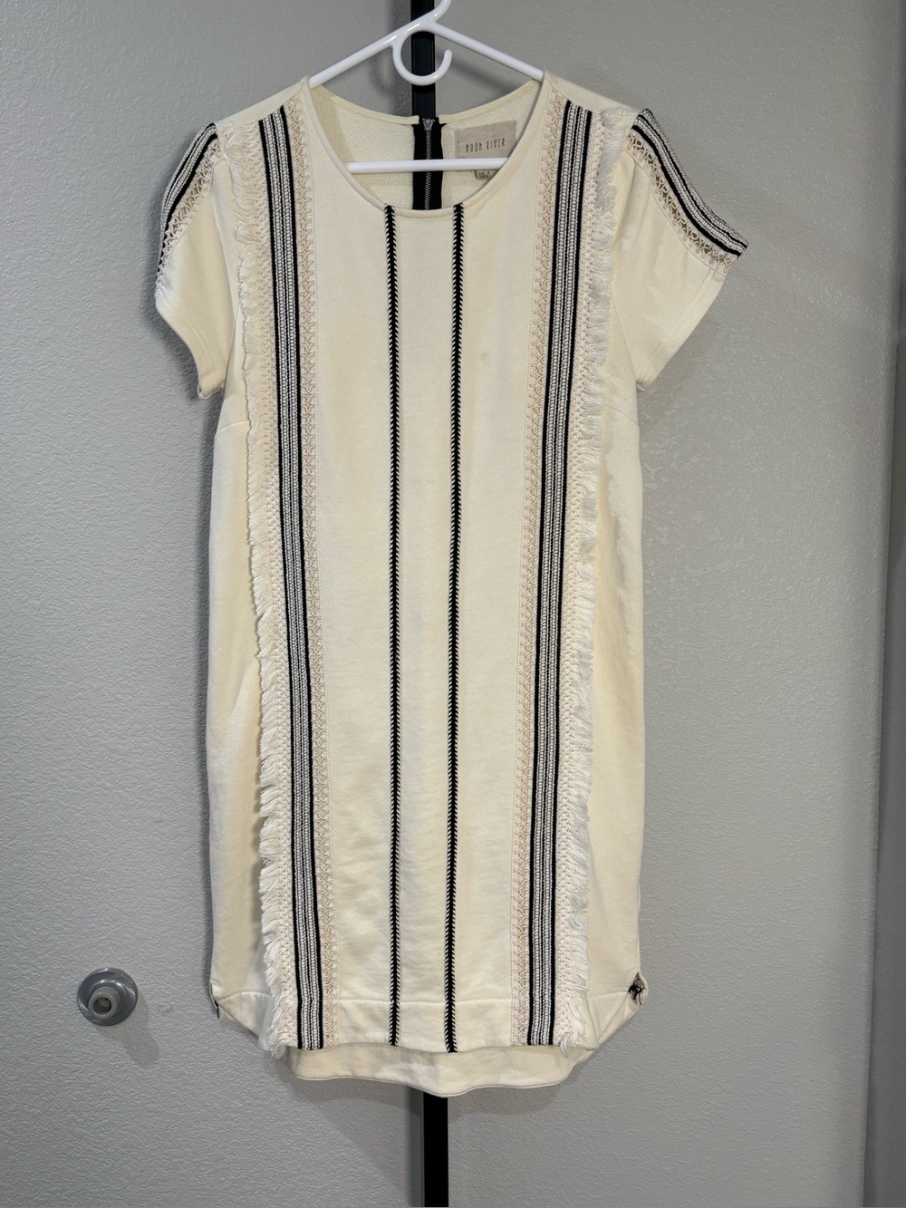 Moon River Ivory Dress with Black Stripe Detail